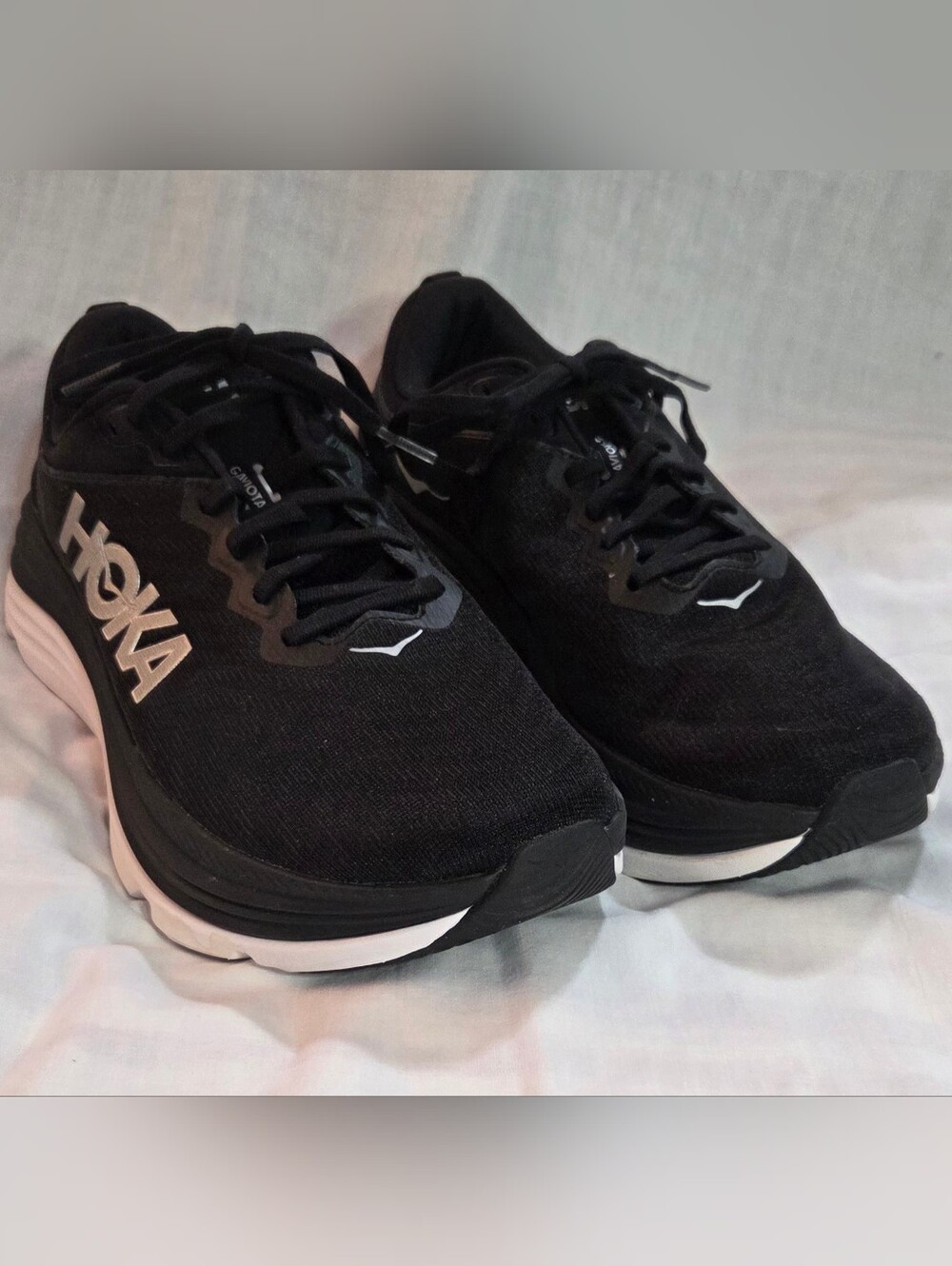 HOKA ONE ONE Gaviota 5 Wide Black/White Lace Up Running Sneaker Mesh 11D
